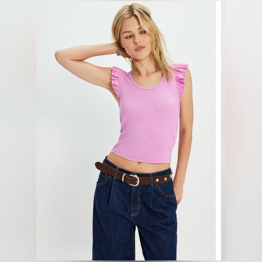 NWT Free People Jonny Ruffle Sleeve Tank ~ Pink